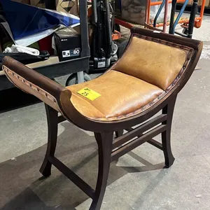 WOOD & LEATHER CURVED CHAIR