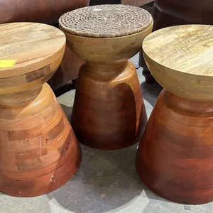 SET OF (3) WOOD HOURGLASS ACCENT TABLES