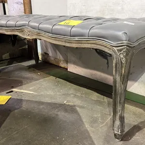 TUFTED LEATHER & WOOD BENCH 45" X 17" X 16"