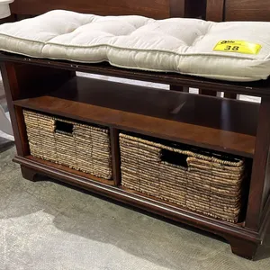 PADDED WOOD STORAGE CABINET WITH WOVEN BASKET DRAWERS 38" X 16" X 22"