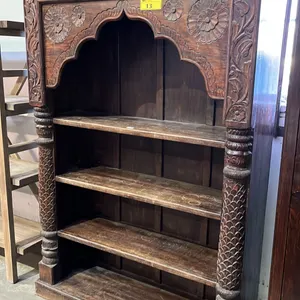 HEAVILY CARVED ORNATE 3-TIER WOOD CABINET 50" X 15" X 72"