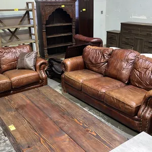 STUDDED LEATHER SOFA & LOVESEAT SET