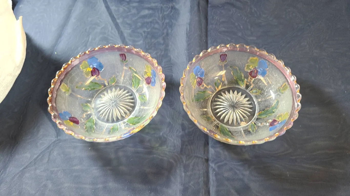 Colorful Four Mold Glass Dishes with Floral Motif