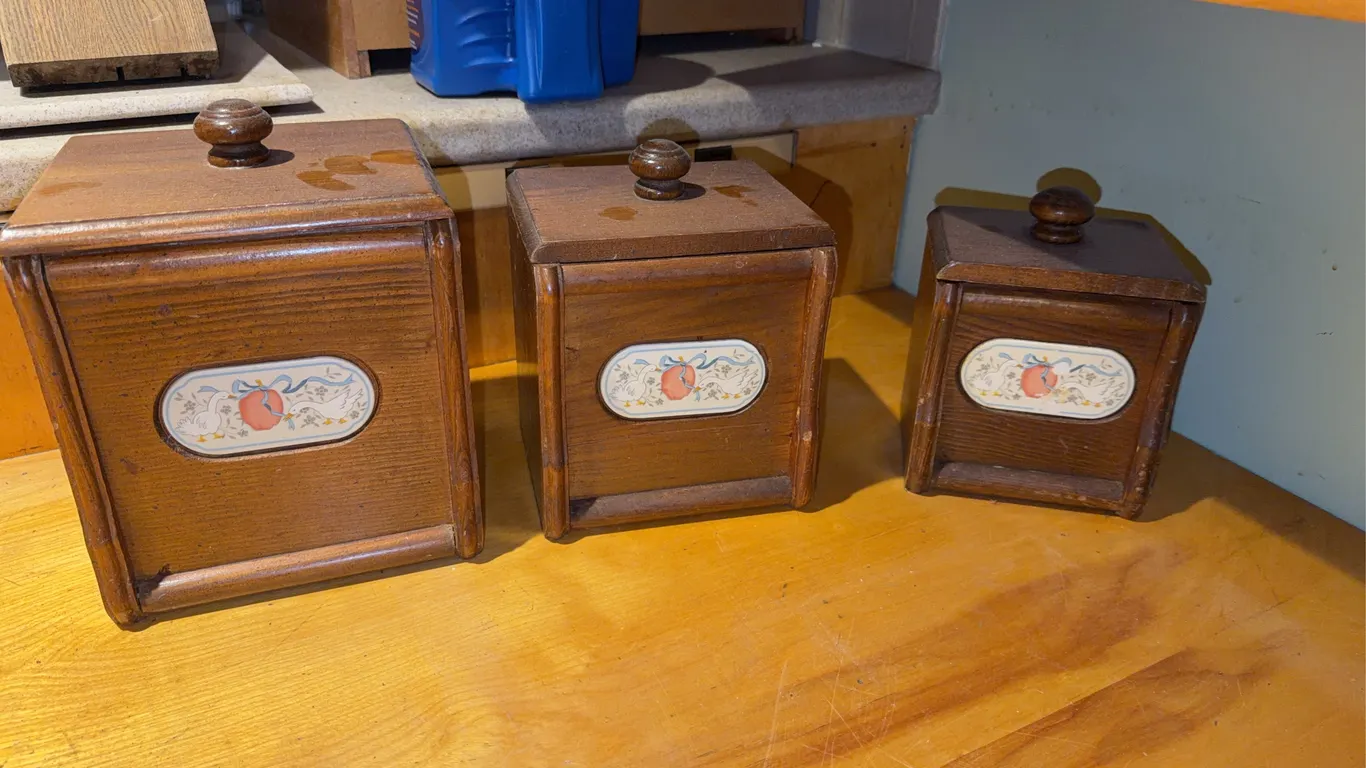 3 Wooden Kitchen Storage Boxes