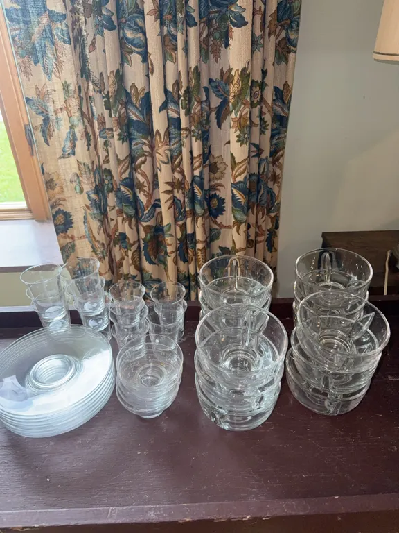 Glass bowls plates and cups