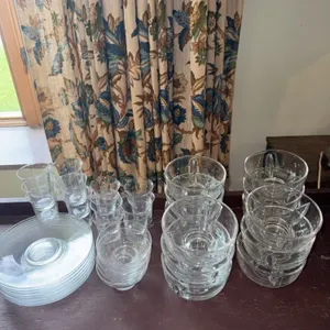 Glass bowls plates and cups