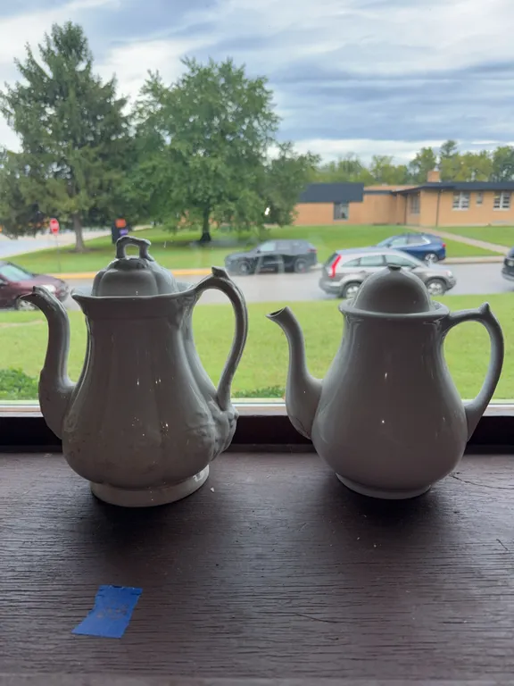 Pair of white glass pots royal patent Ironstone