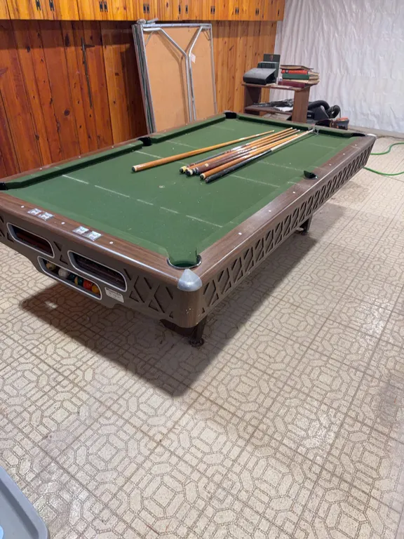 Older Slate Top Pool Table with Accessories