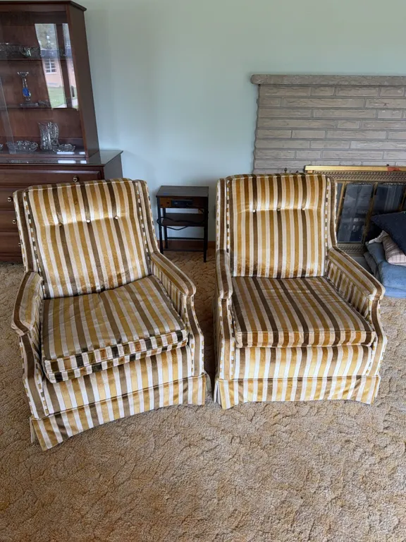 Matching set of side wing striped GM Rice chairs