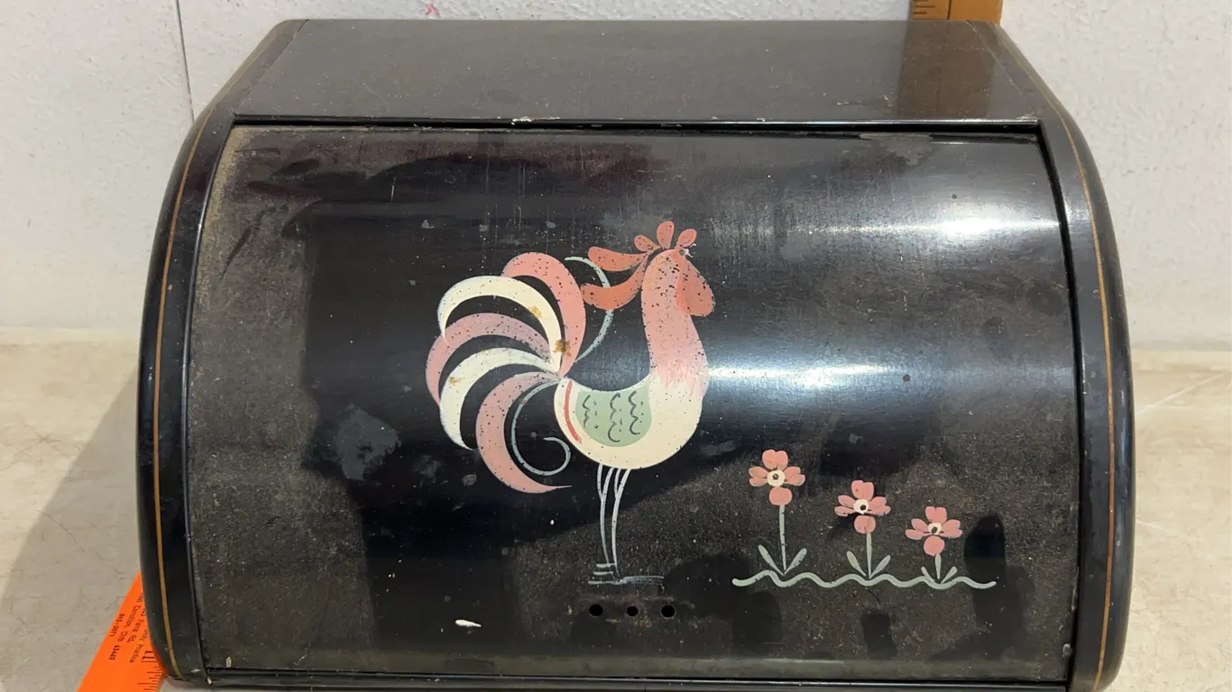 Vintage Metal Rooster Bread Box Ransburg, Missing Handle 13.75"X11.5"X7"