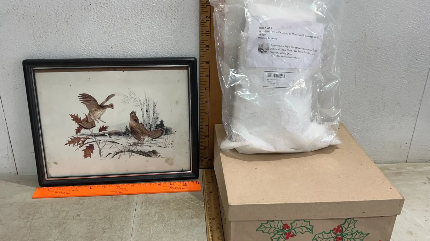 Wildlife Birds Print By James Lockhart 12"X9.25", Fake Snow, & Cardboard Gift Box
