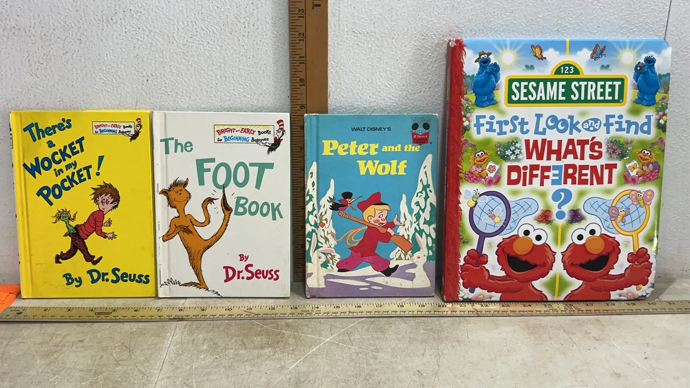 Story Books-1974 Peter & The Wolf, 1974 There's A Wocket In My Pocket, 1968 The Foot Book, & 2009 Se