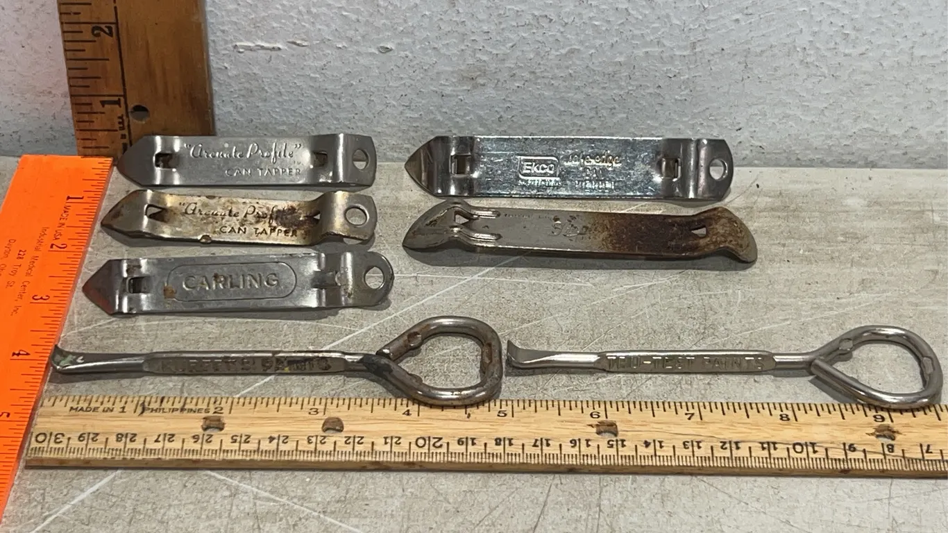 Vintage Bottle/Can Openers-Arcuate Profile Can Tapper, Tru-Test Paints, Kurfees Paints, Carling, Ekc