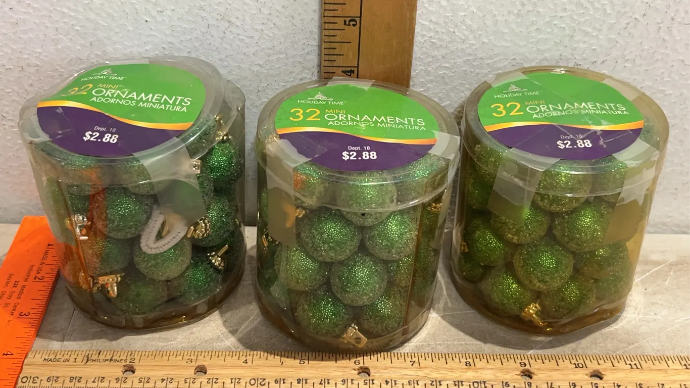 3 Pks Mini Green Ornaments