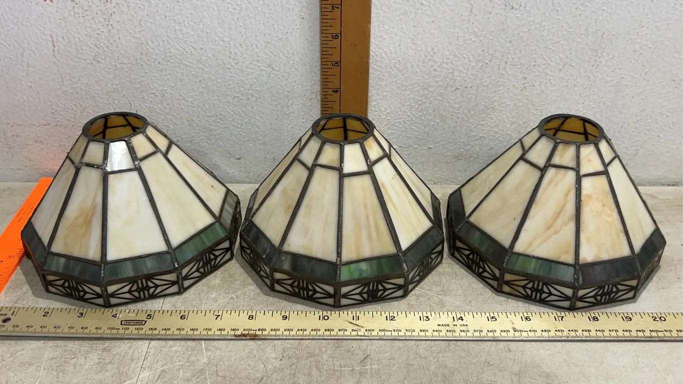 3 Small Tiffany Style Stained Glass Lamp Shade 7"X4", One Has Minor Damage