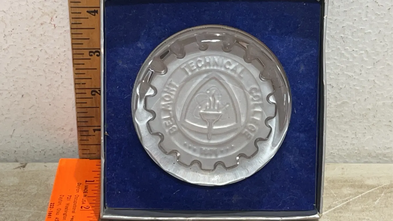 1971 Belmont Technical College Glass Paperweight