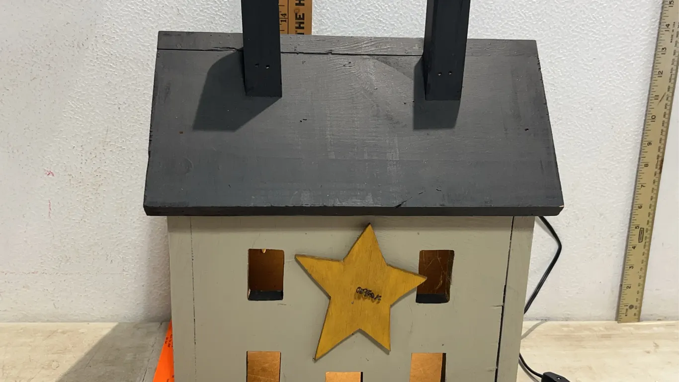 Wooden Folk Art House Light 13.5"X9.5"X16.5"