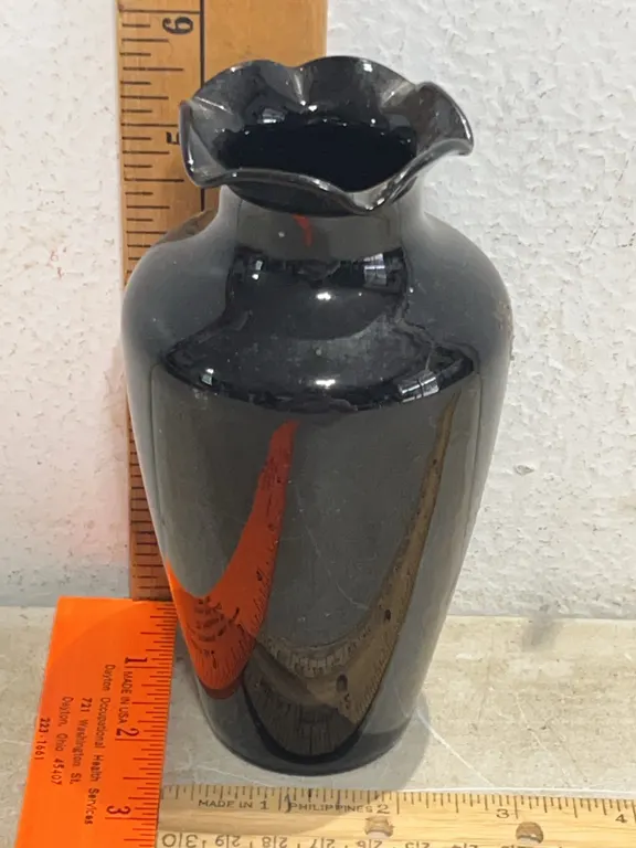 Vintage Black Amethyst Glass Bud Vase 6"