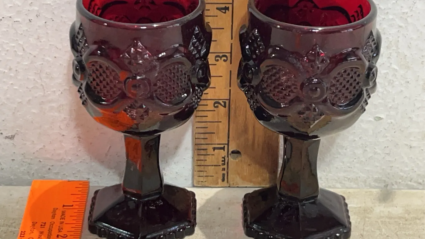 2 Vintage Avon Ruby Red Glass Goblets 4.5" Tall