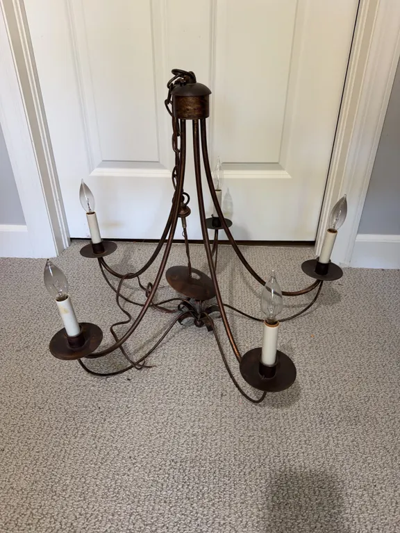 Six-Arm Wrought Iron Chandelier, Aged Bronze Finish