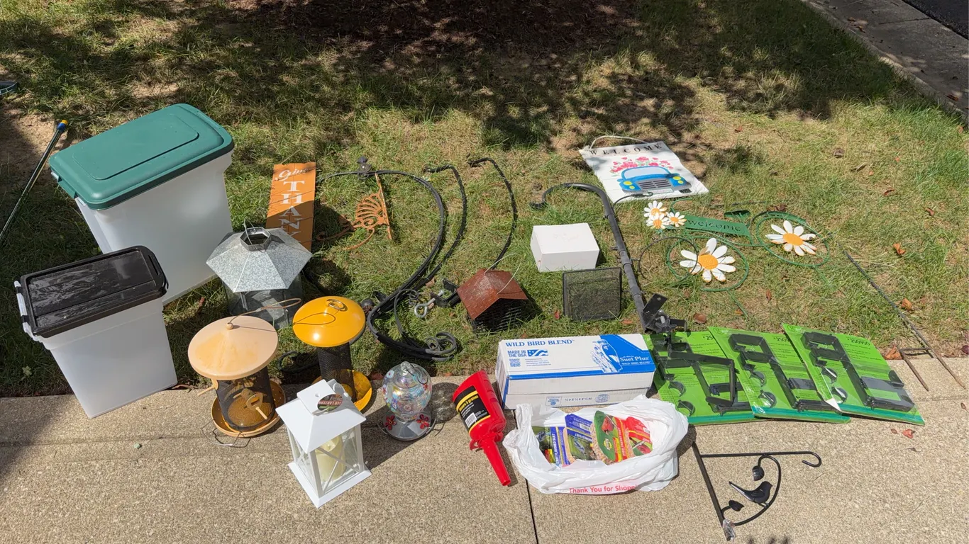 Lawn and Garden Lot: Bird Feeders, Lanterns, Shepherd's Hooks and Decor