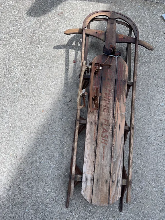 Vintage Wood Slat Snow Sled with Steel Runners