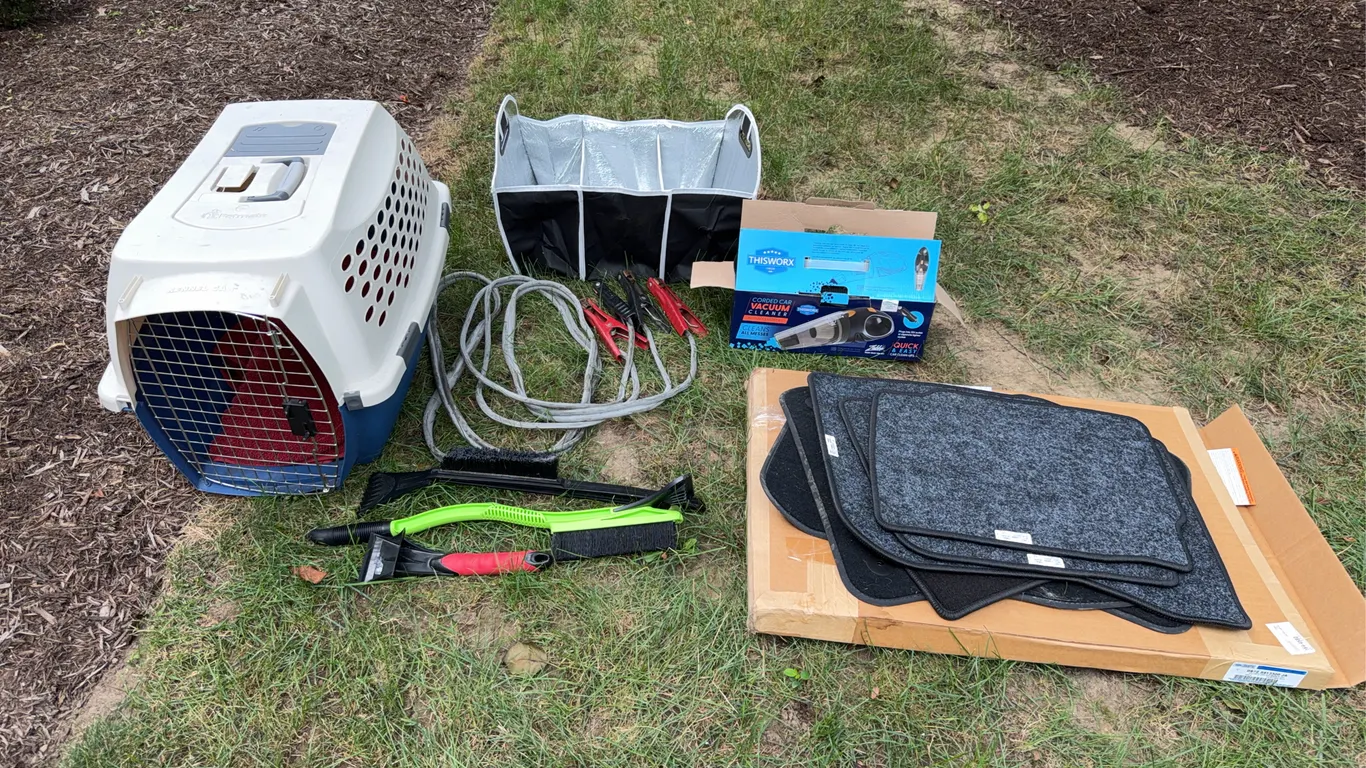 Petmate Pet Carrier, Car Floor Mats, ThisWorx Vacuum and Auto Accessories