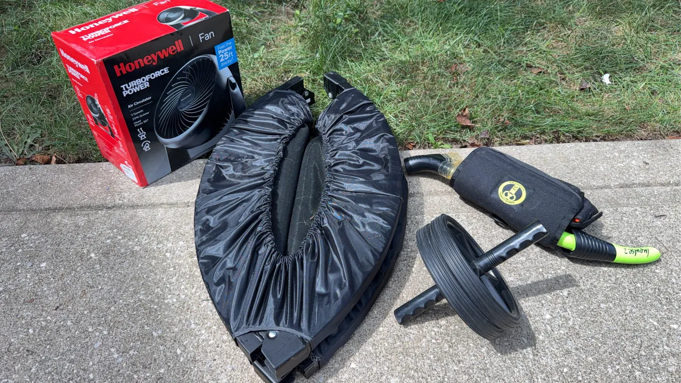 Honeywell TurboForce Fan, Folding Trampoline, Ab Roller, Dive Gear