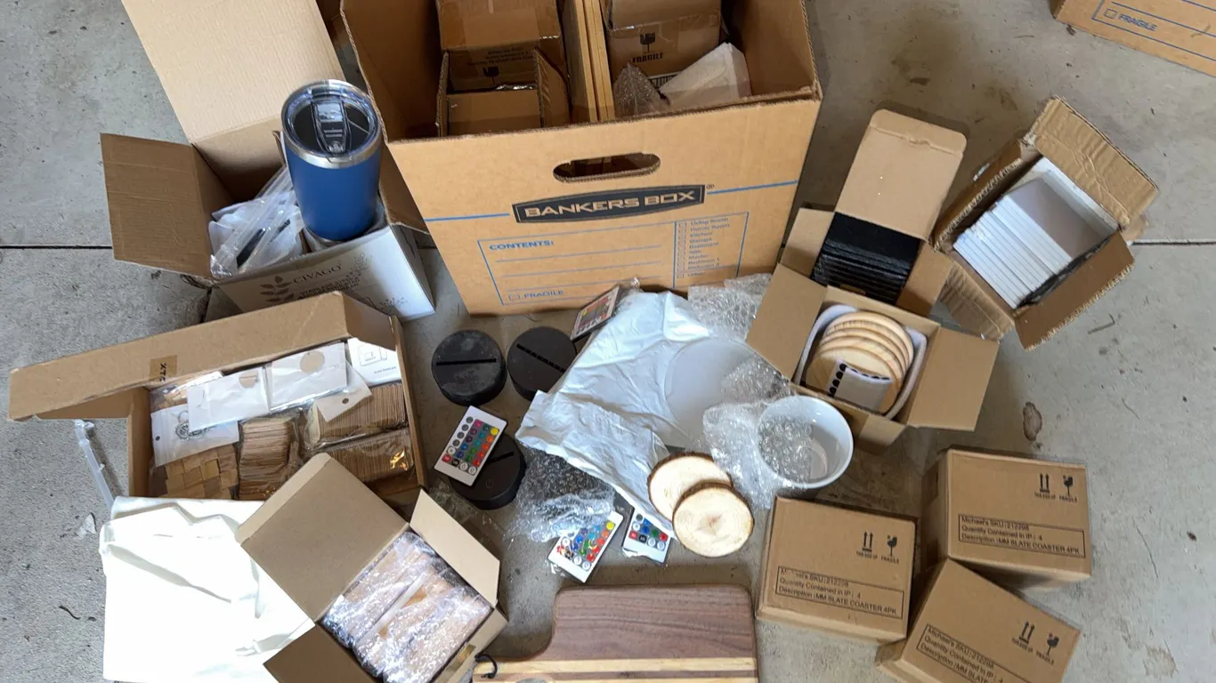 LARGE Craft Supply Lot - Coasters, Wood Blanks, Tumbler and More