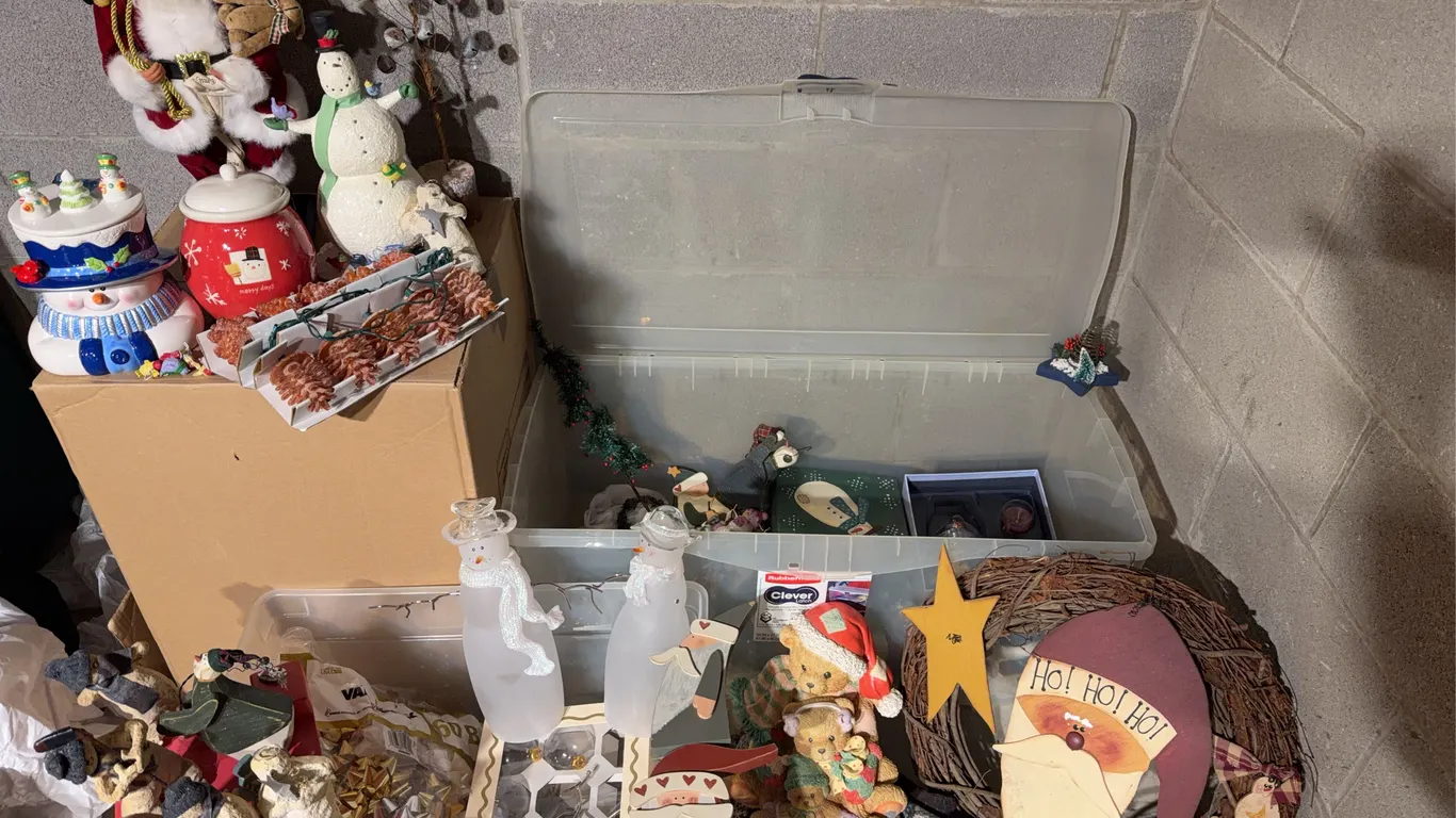 Large Holiday Decor Lot - Santas, Snowmen, Ornaments