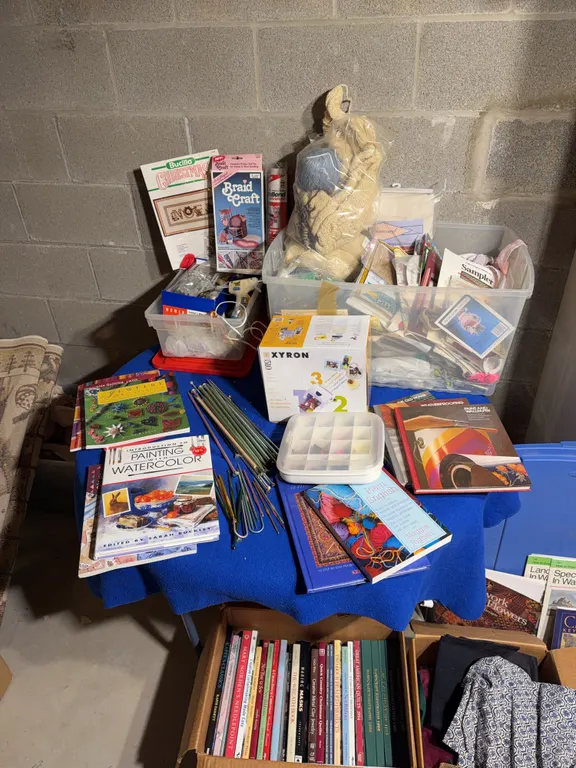 Craft Lot: Yarn, Knitting/Crochet Supplies, Cross-Stitch Kits and Books