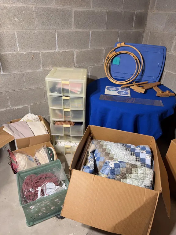 Sewing and Quilting Craft Lot - Fabric, Quilt, Hoops and Notions