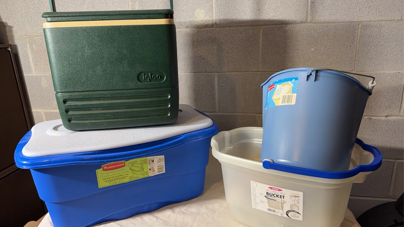Igloo and Rubbermaid Coolers with Buckets