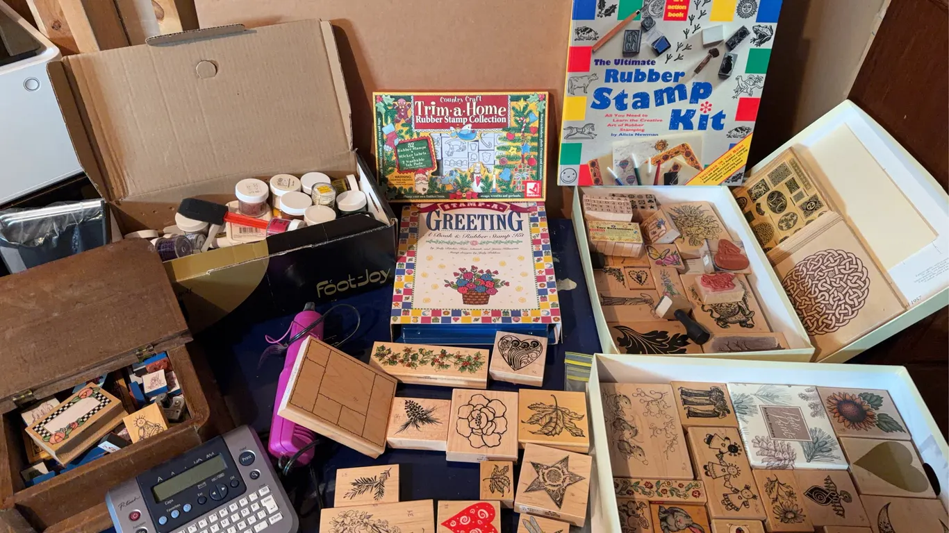 Large Rubber Stamp Collection with Kits and Brother P-Touch Labeler