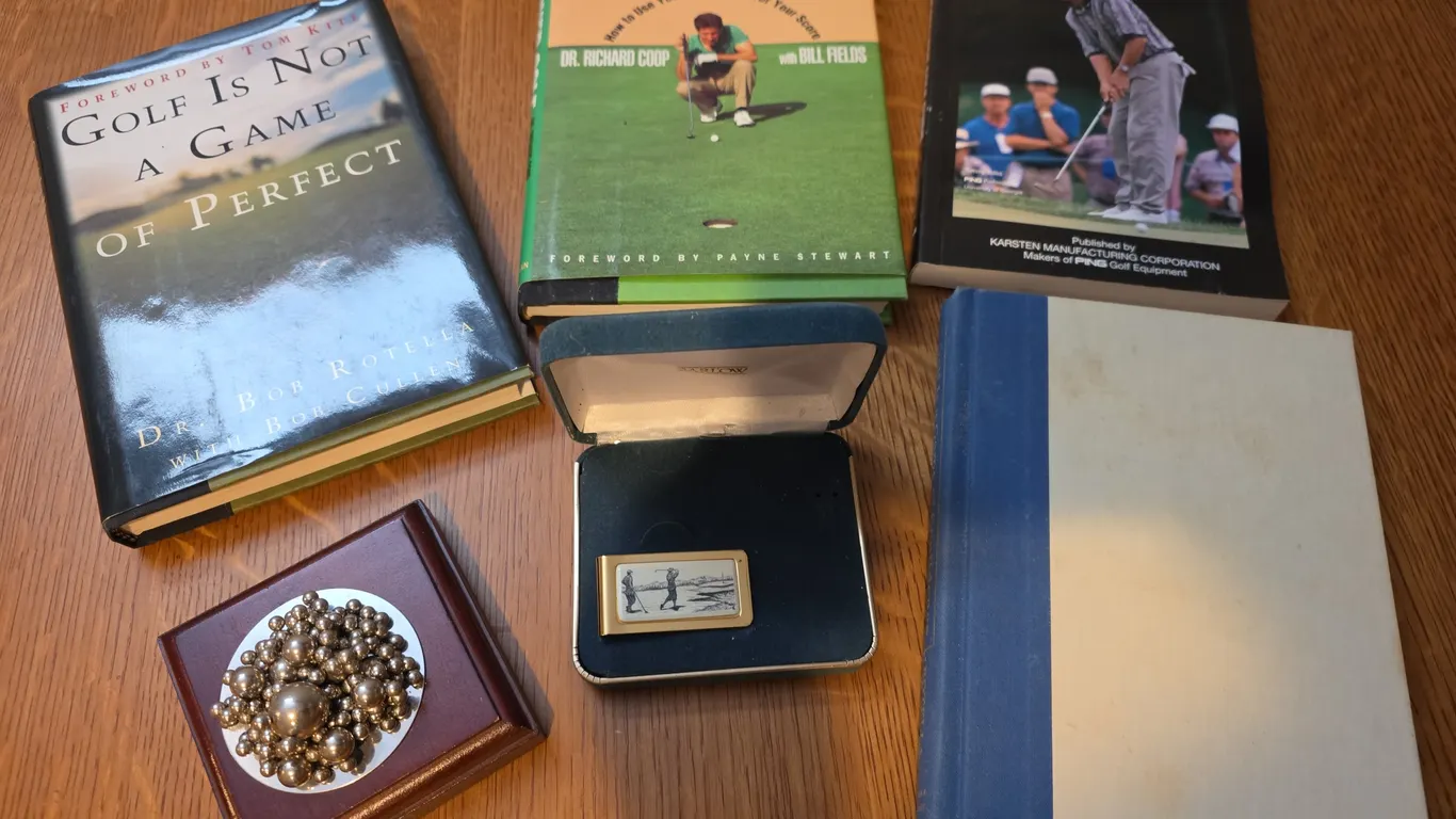 Golf Book Collection, Barlow Money Clip and Ball Cluster Paperweight