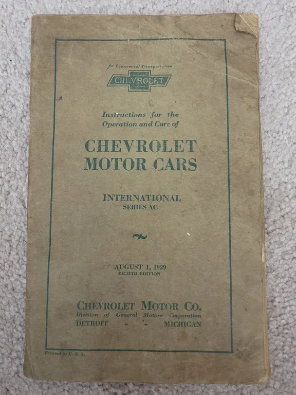 1929 Chevrolet Motor Cars Owner's Manual - International Series AC