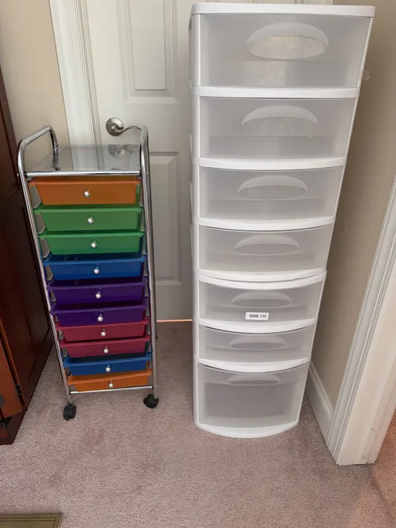 Rolling Craft Storage Cart and Plastic Drawer Storage Tower