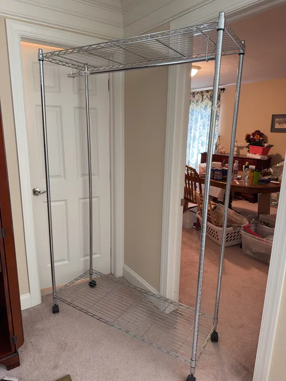 Chrome Wire Shelving Rack with Hanging Rod on Casters