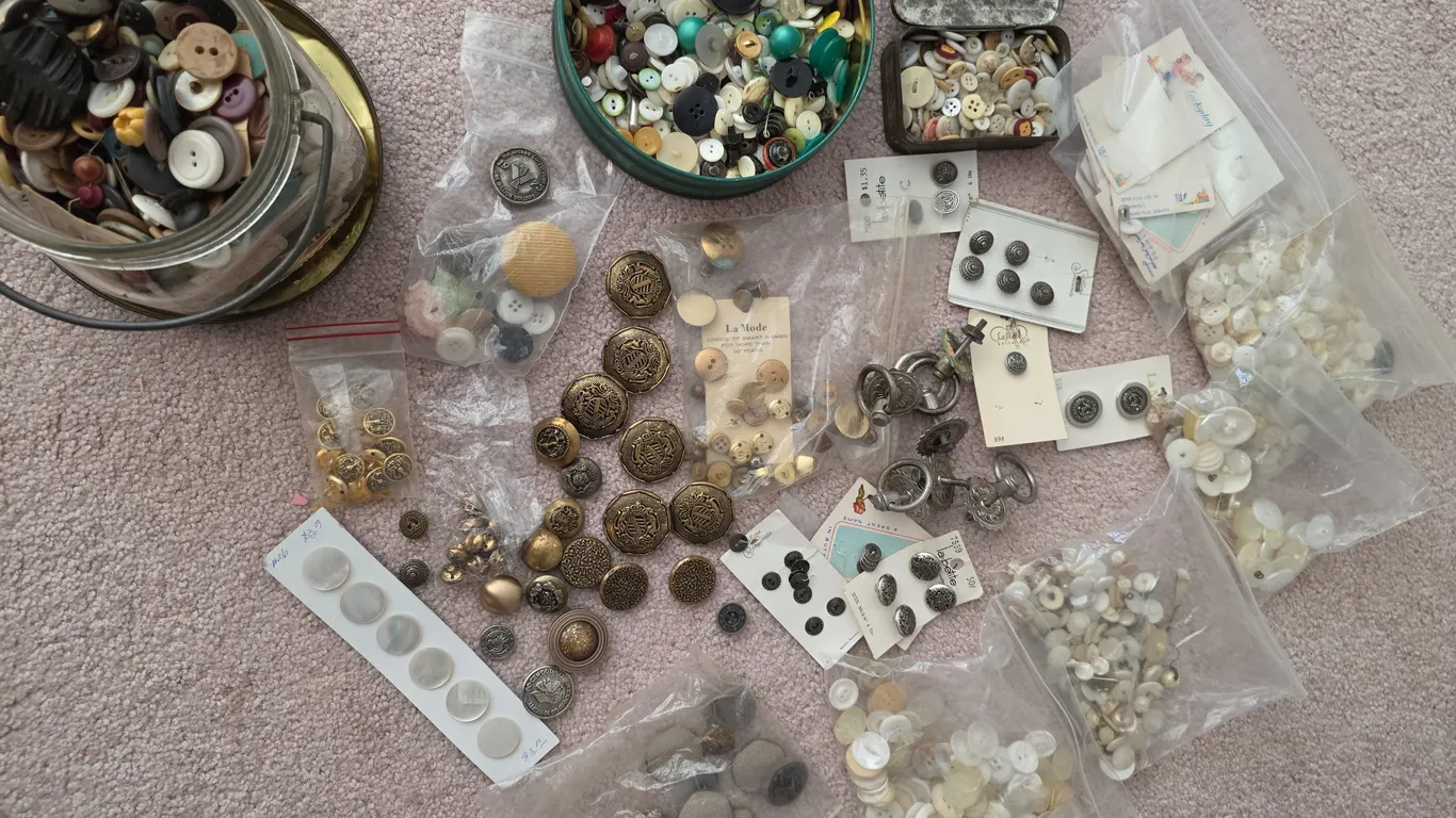 Large Vintage Button Collection - Brass, Mother-of-Pearl, US PRL Military Button, Etc.