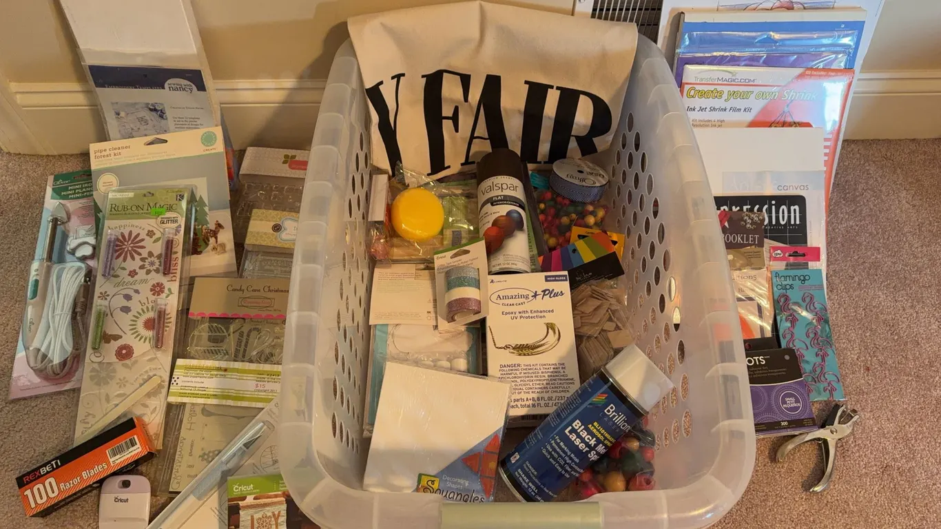 Large Mixed Craft Supply Lot - Cricut, Stamps, Resin, Sewing