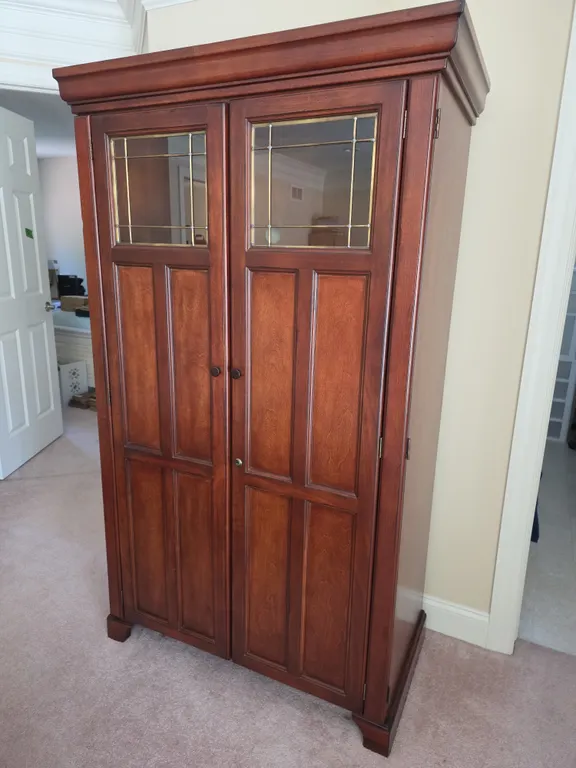 Cherry Computer Armoire with Leaded Glass Doors
