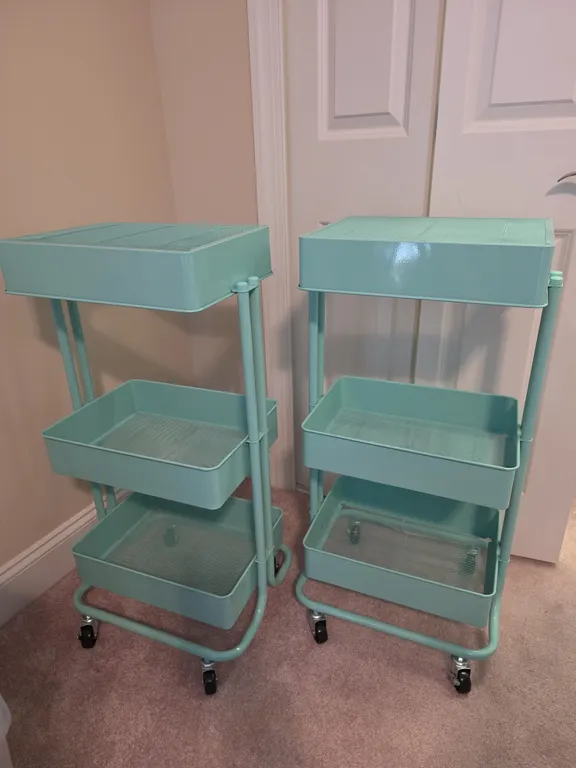 Mint Green 3-Tier Rolling Utility Carts, Set of 2