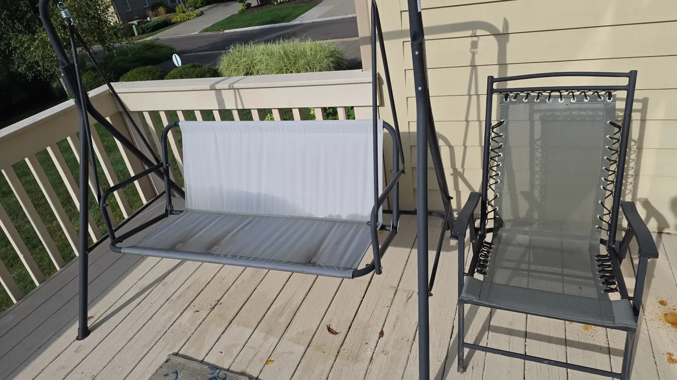 Porch Swing and Lace-Up Sling Patio Chair