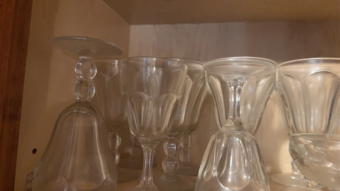 Box of Assorted Clear Pressed Glass Stemware, 20+ Pieces