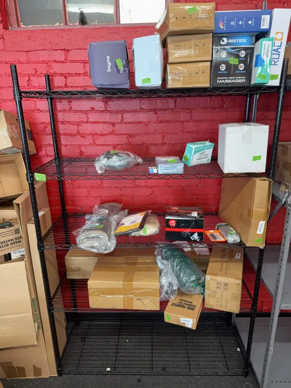 Metal shelf with contents