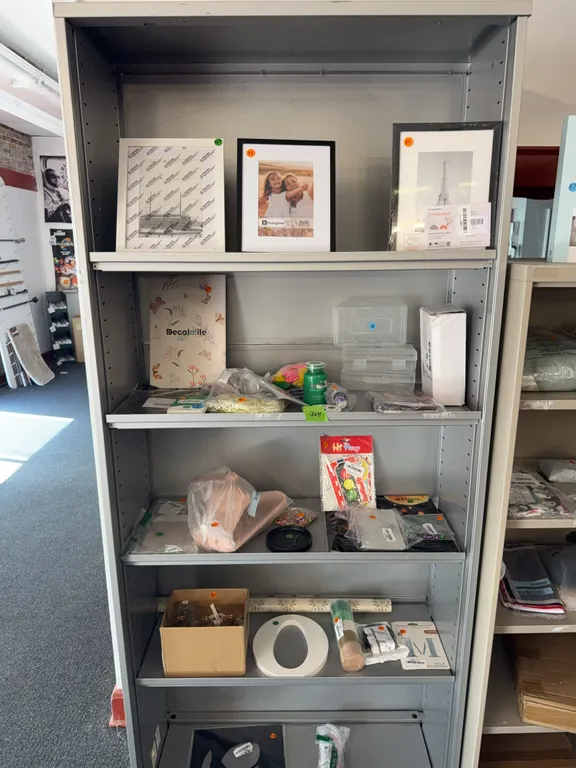 Metal shelving with contents