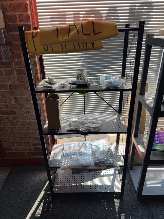Metal shelving with contents