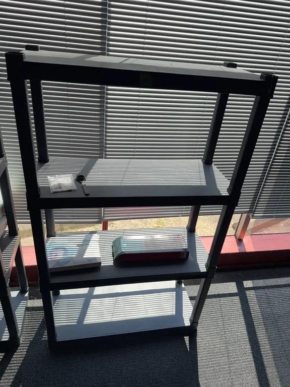 Metal shelving with contents