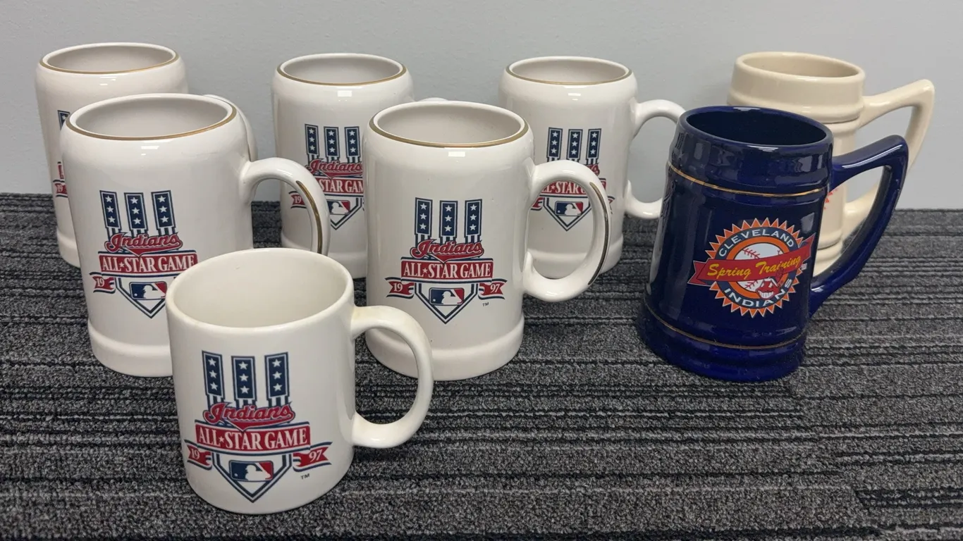 Collection of 8 Vintage Cleveland Indians Large Mugs