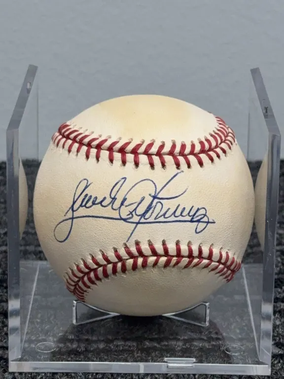 Sandy Alomar Jr. Autographed Rawlings 1995 World Series Baseball w/ Ball Holder